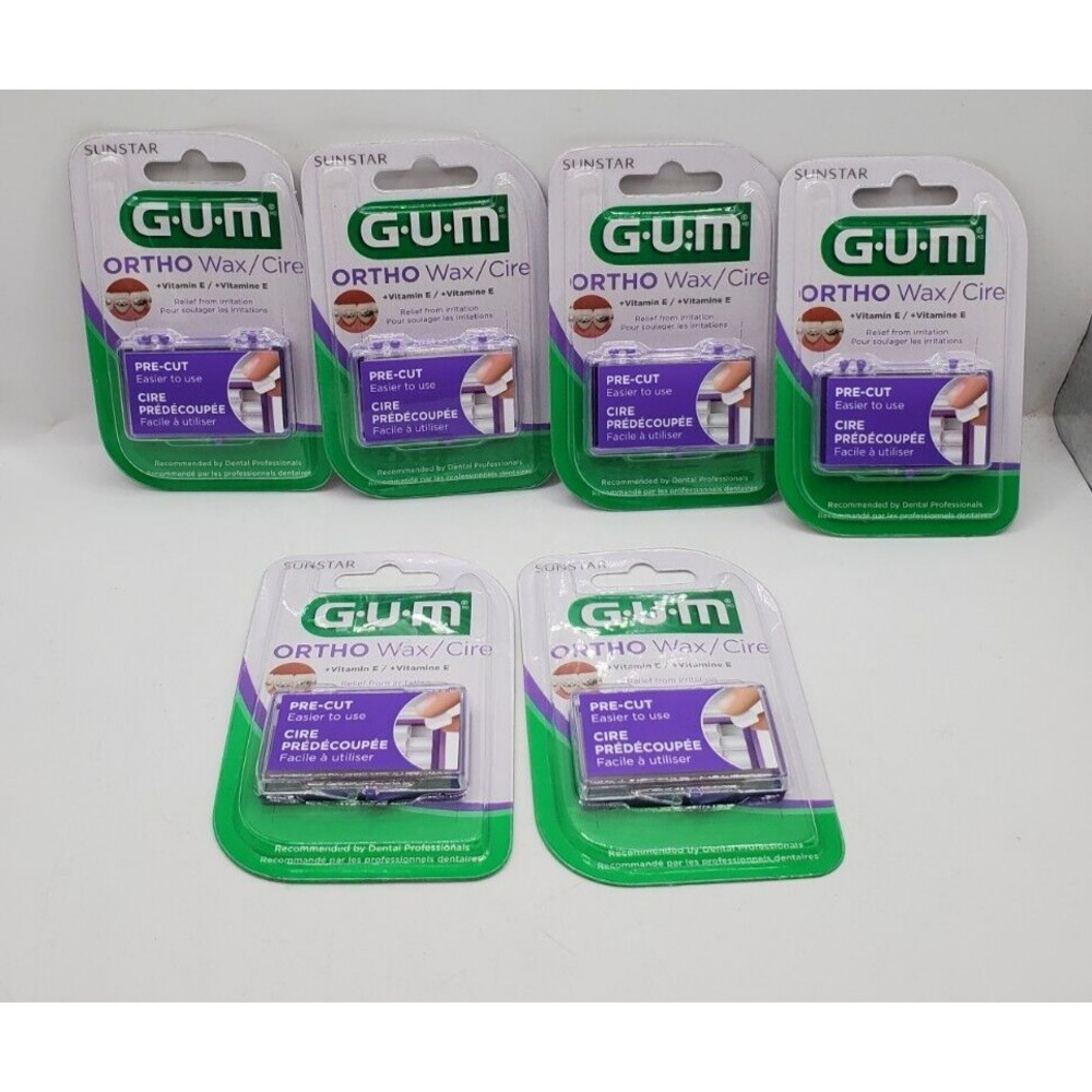 Lot of 6 Sunstar G.U.M. ORTHO Wax + Vitamin E Pre-Cut, Irritation Relief, #723
